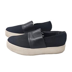 Vince Ward Knit Leather Platform Slip On Sneakers Black Off White Womens 8.5
